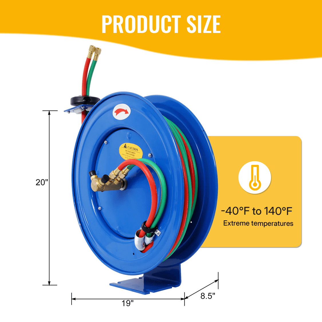 Welding Hose Reel Retractable 1/4 Inch x 50 Foot Twin Oxygen Acetylene Rubber STD Max 200PSI Heavy Duty Single Arm Construction - Fab Heavy Parts
