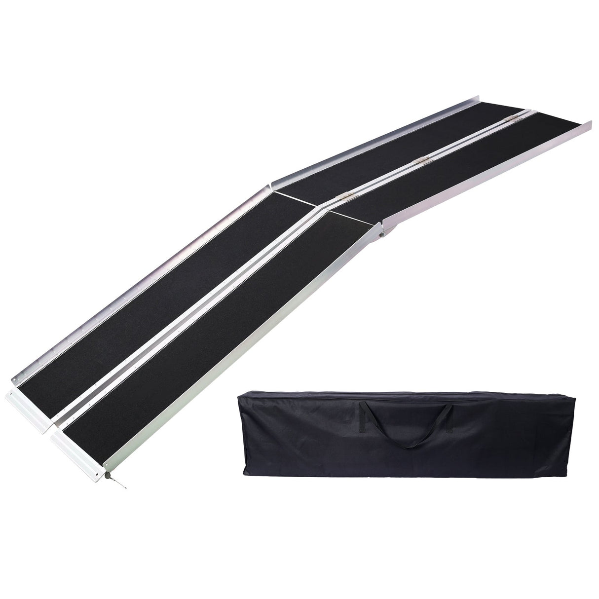 Wheel Chair Ramp 10ft Aluminium Threhold Portable and Foldable 600 Lbs Capacity Non - Skid Surface Two Separate Pieces with Bag - Fab Heavy Parts