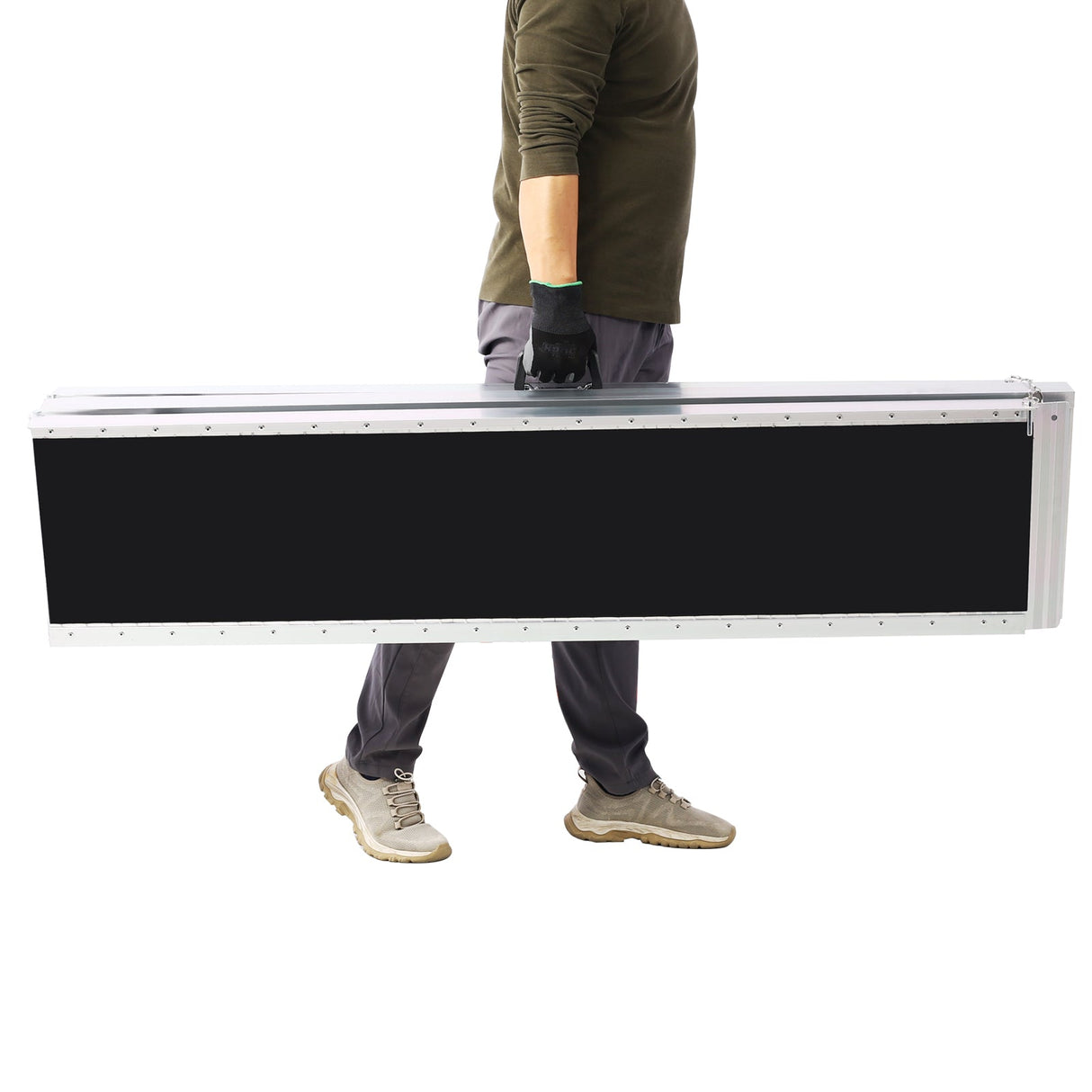 Wheel Chair Ramp 10ft Aluminium Threhold Portable and Foldable 600 Lbs Capacity Non - Skid Surface Two Separate Pieces with Bag - Fab Heavy Parts