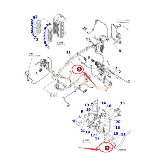 Kabelbaum 206-06-K1184 passend für Komatsu PC240NLC-8K PC240LC-8K PC290NLC-8K PC290LC-8K Bagger