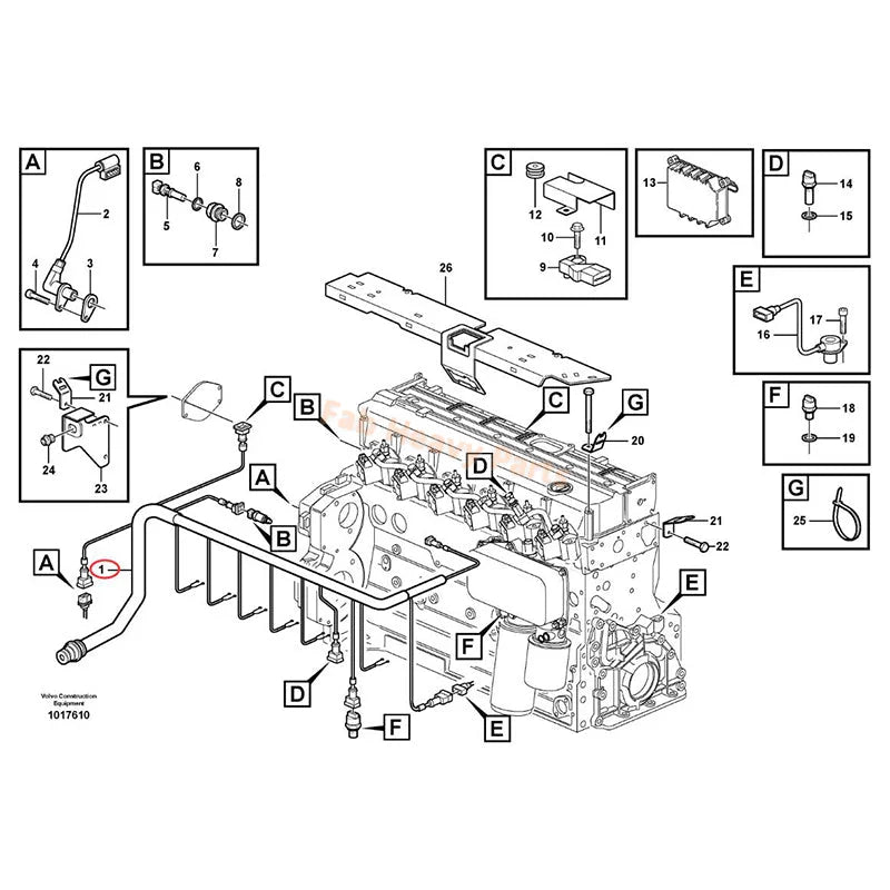 Wiring Harness VOE20728258 for Volvo Engine D6D Excavator EC160B EC180B EC210B EW145B EW160B EW180B EW200B