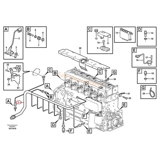 Arnés de cableado VOE20728258 para motor Volvo D6D Excavadora EC160B EC180B EC210B EW145SERW160SERW180SERW200B