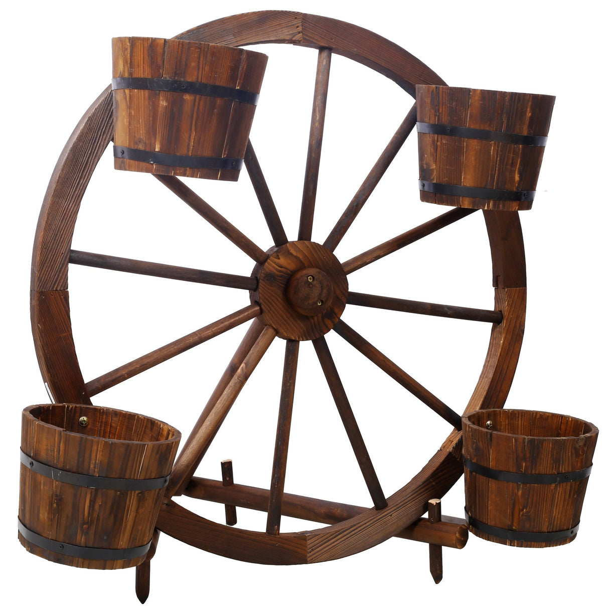 Wood Wagon Wheel Barrel Planter Display - Brown - Fab Heavy Parts