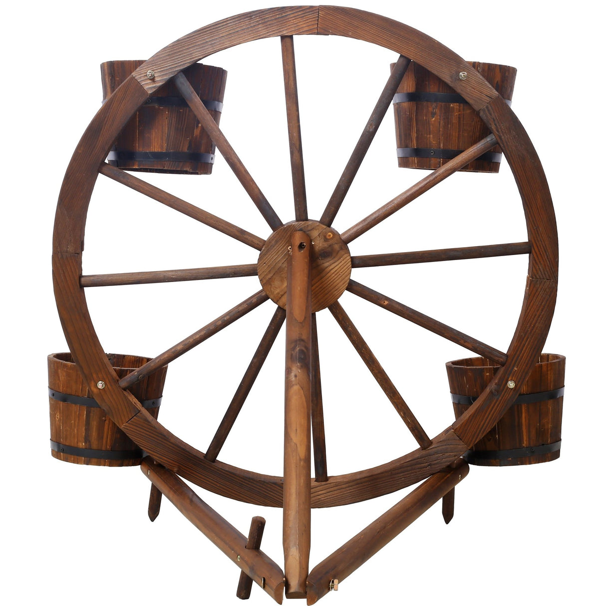 Wood Wagon Wheel Barrel Planter Display - Brown - Fab Heavy Parts