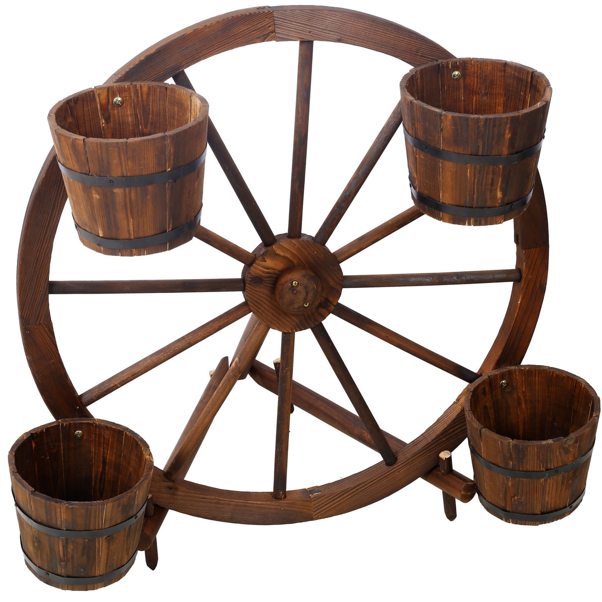 Wood Wagon Wheel Barrel Planter Display - Brown - Fab Heavy Parts