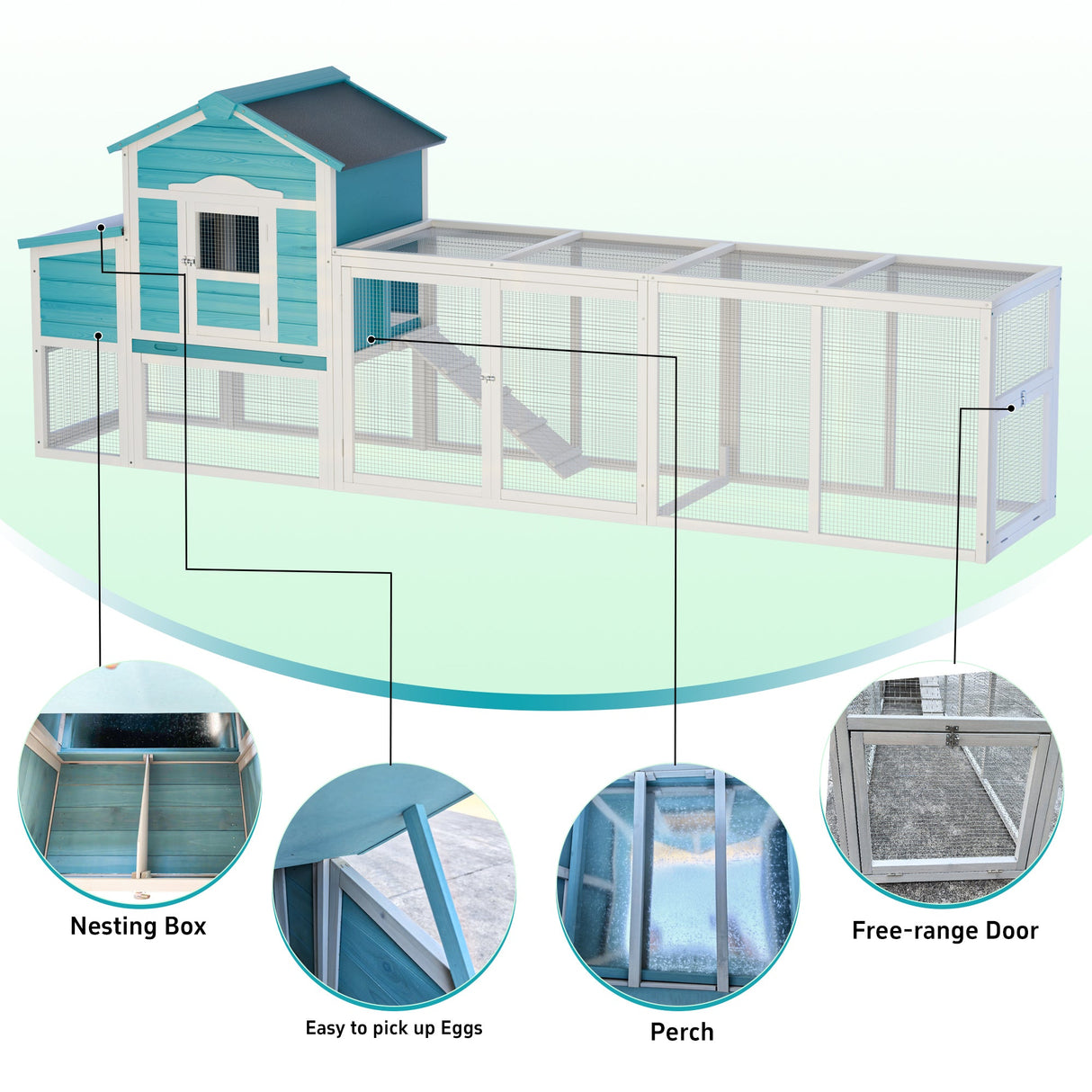 Wooden Chicken Coop with Nesting Box and Free - Range Door All - Weather Asphalt Roof Sliding Tray - Fab Heavy Parts
