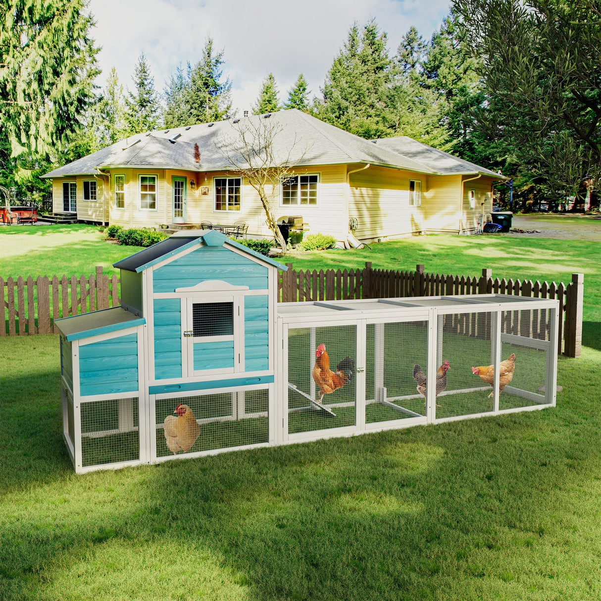 Wooden Chicken Coop with Nesting Box and Free - Range Door All - Weather Asphalt Roof Sliding Tray - Fab Heavy Parts