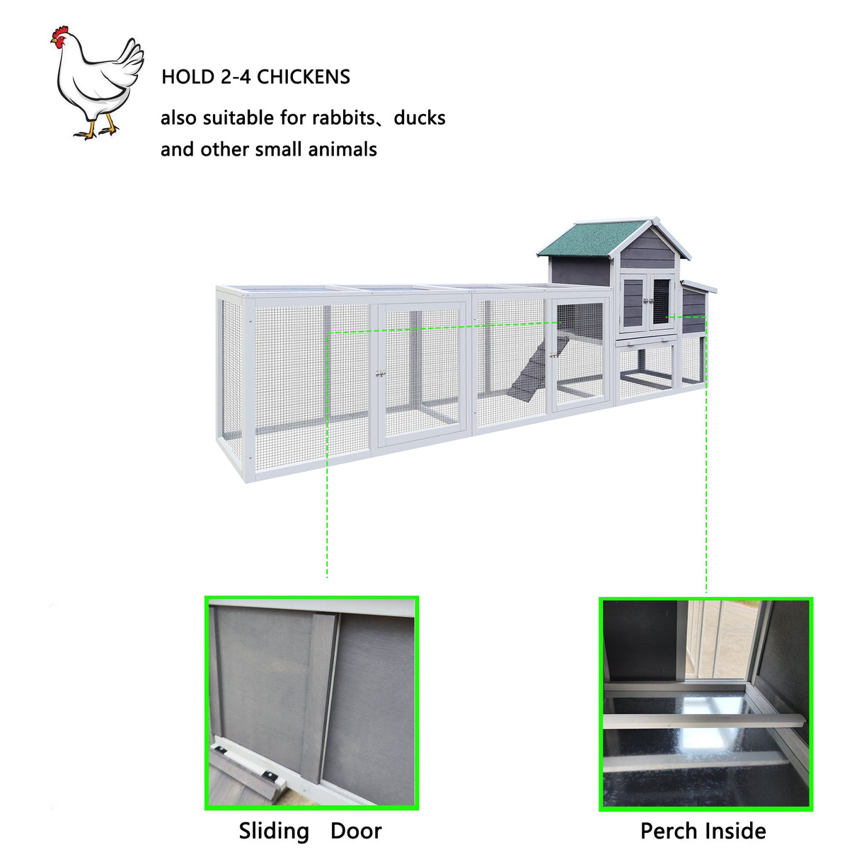 Wooden Chicken Coop with Run Waterproof Roof & Nesting Box Perch Sliding Tray and Secure Locks - Fab Heavy Parts