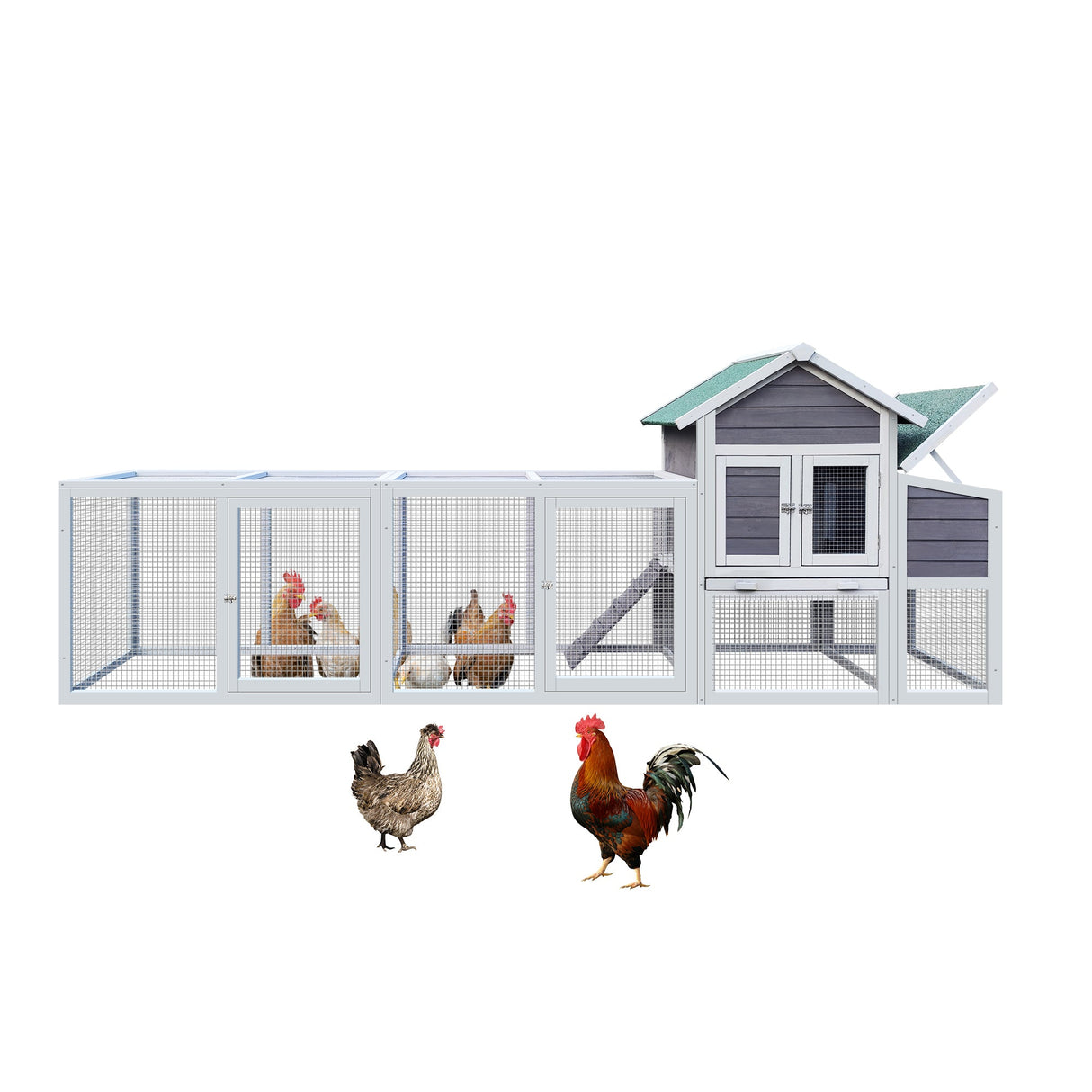 Wooden Chicken Coop with Run Waterproof Roof & Nesting Box Perch Sliding Tray and Secure Locks - Fab Heavy Parts