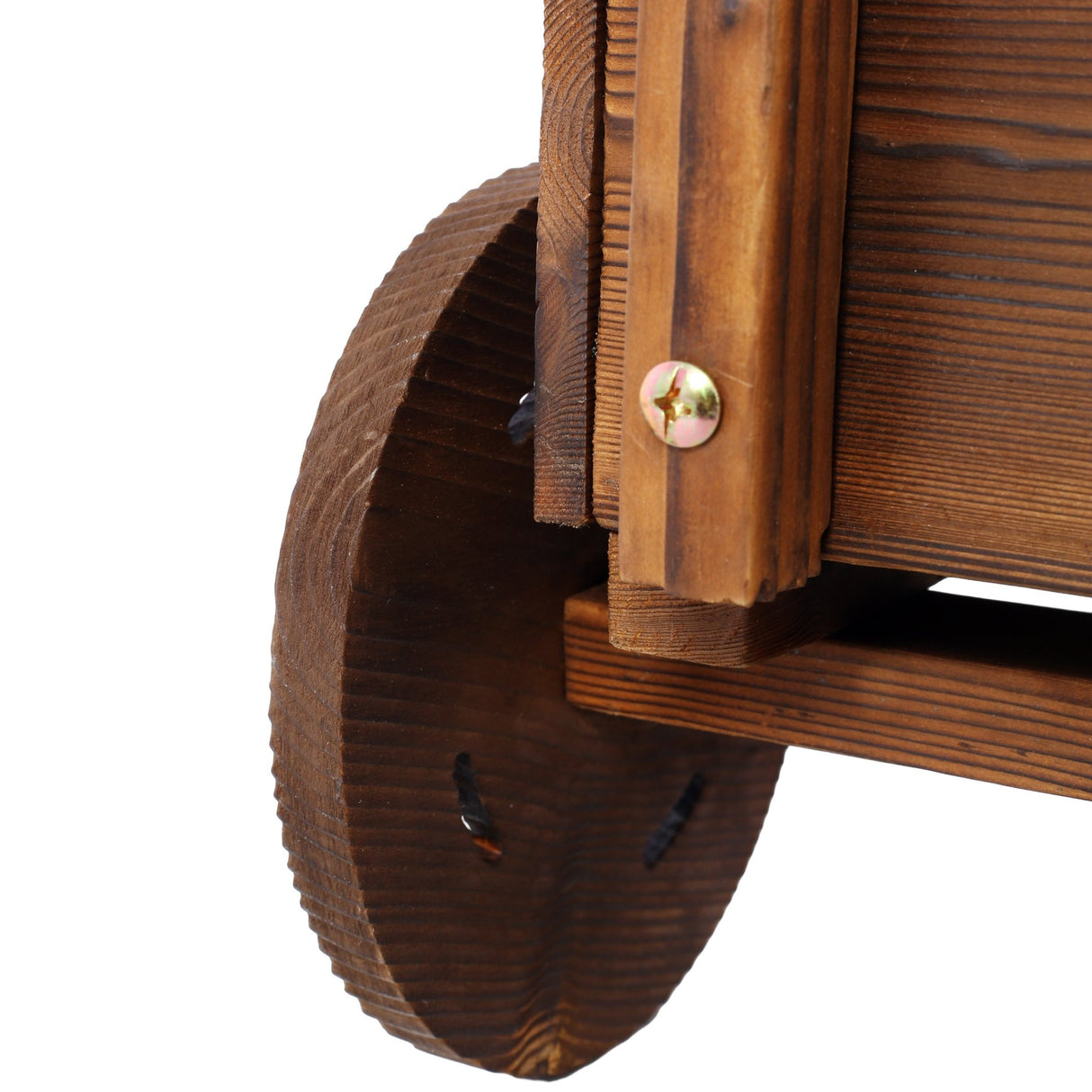 Wooden Wagon Planter Box Mobile Garden with 4 Wheels Handle Drain Hole Decorative Flower - Brown - Fab Heavy Parts