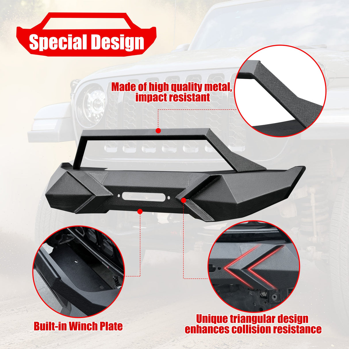 X Style Front Bumper with Winch Plate Fits for Wrangler JK (2007 - 2018) Textured Manganese Steel Construction - Fab Heavy Parts