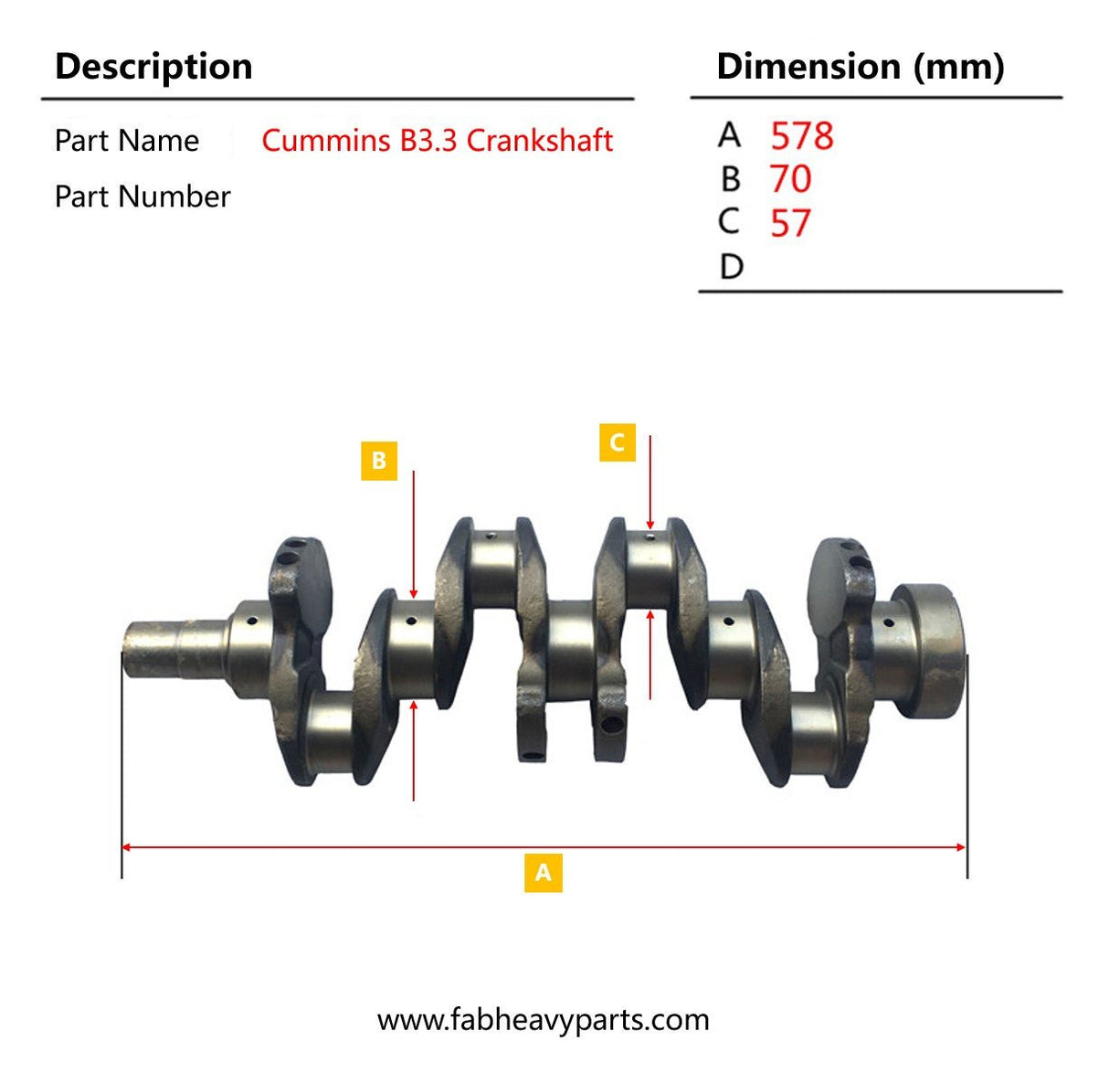 Fits Cummins B3.3 Engine Crankshaft C6204311111 Forged Steel - Fab Heavy Parts