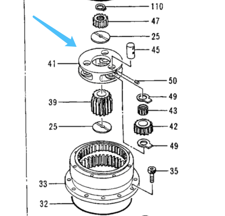 Hitachi Swing Device First Carrier 1013943 with Gear for Excavator EX200 - 2 EX200 - 3 EX200K - 2/3 RX2000 - 2 - Fab Heavy Parts
