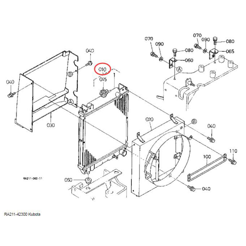Hydraulic Radiator Assembly RA211 - 42300 RA21142300 for Kubota Excavator U15 U16 U17 - Fab Heavy Parts
