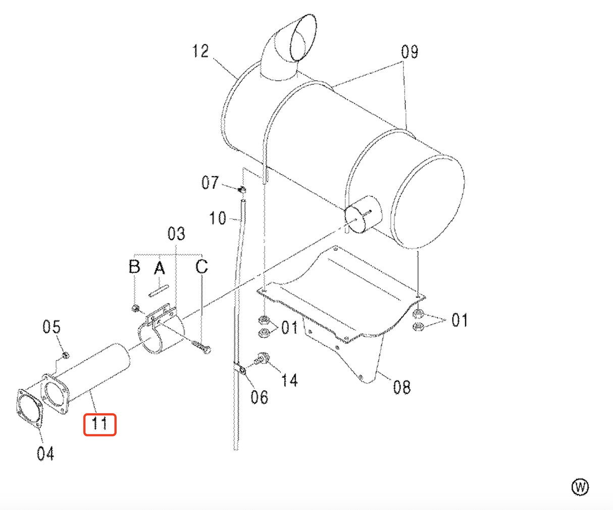 New Muffler Exhaust Pipe 7028494 Aftermarket for Hitachi Excavator EX200 - 5 EX210 - 5 EX225US EX200 - 3, Engine 6BG1 - Fab Heavy Parts