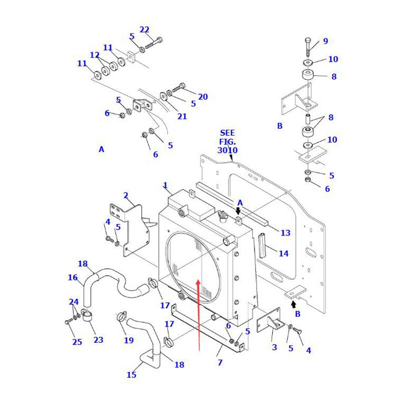 Radiator 37C - 03 - 11500 Fits for Komatsu Loader SK1026 - 5 SK1020 - 5 CK35 - 1 CK30 - 1 SK1020 - 5N SK1026 - 5N - Fab Heavy Parts