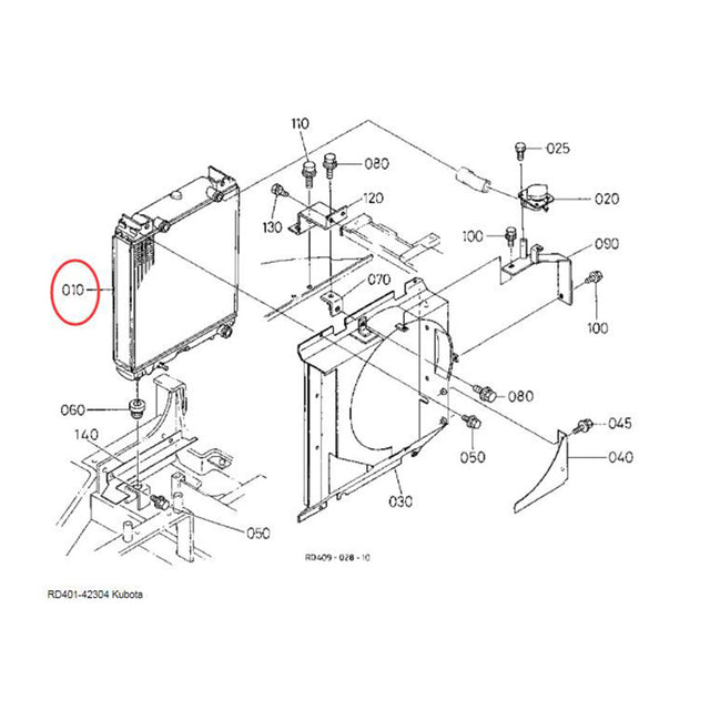 Radiator Assembly RD401-42304 for Kubota Excavator U-45