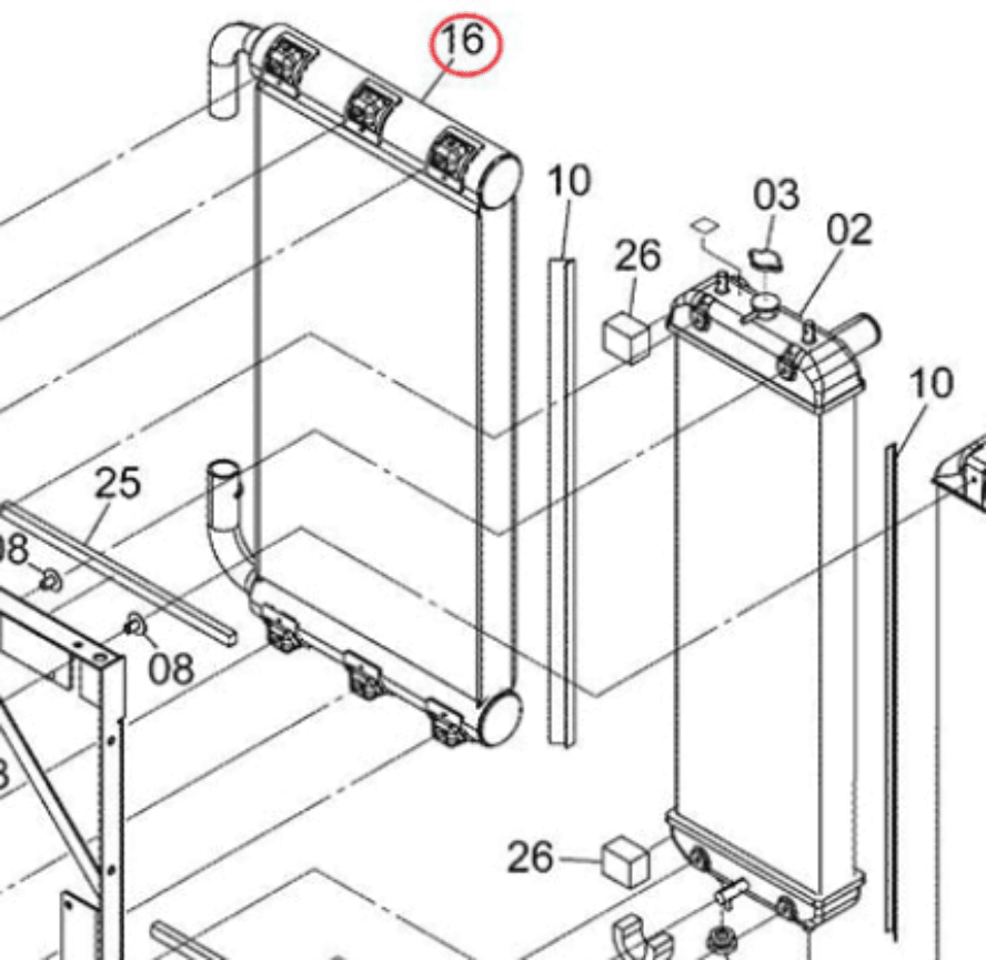 Radiator XB00001938 for Hitachi Excavator ZX200 - 5G ZX200LC - 5G ZX210H - 5G ZX210K - 5G ZX210LCH - 5G ZX210LCK - 5G - Fab Heavy Parts