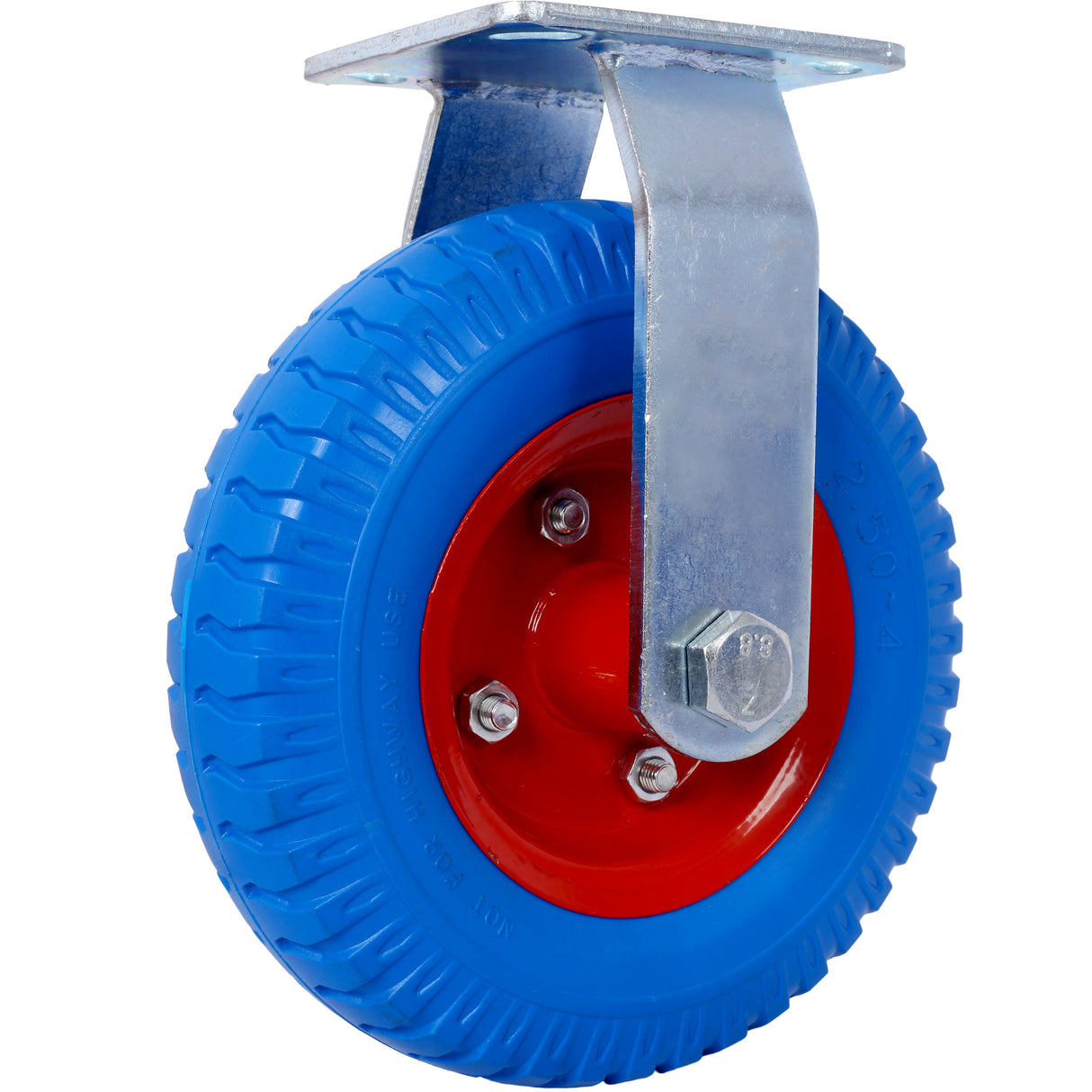 4PCS 8IN Flat Free (2PCS Swivel +2PCS Rigid) Caster Wheel Swivel Plate Steel Hub with Ball Bearings 5/8-Inch Bore Centered Axle Blue