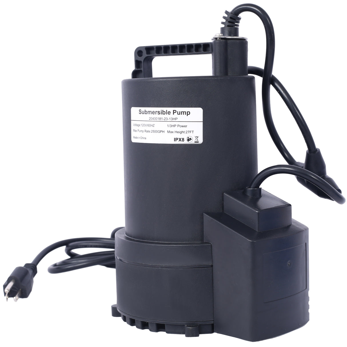 1/3 HP Automatic Swimming Pool Cover Pump 120 V Submersible with 3/4 Check Valve Adapter 2500 GPH Water Removal