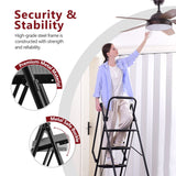 5-Step Ladder Folding Stool with Anti Slip Wide Pedals 300 Lbs Capacity Portable Steel--Black