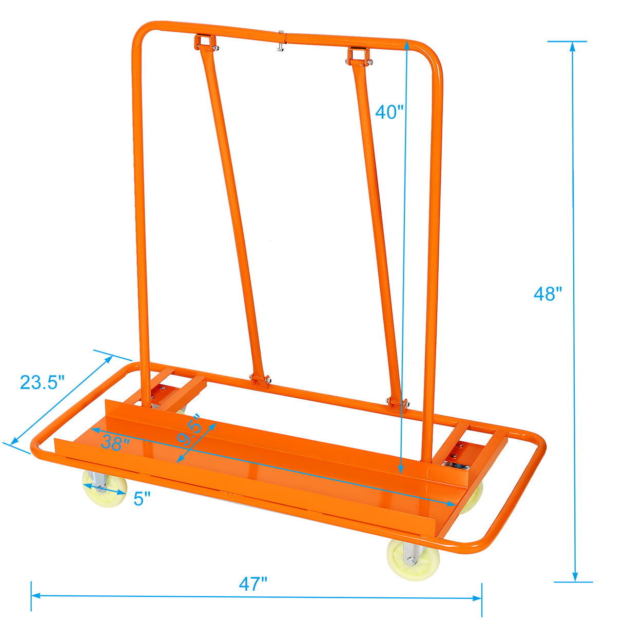 Heavy Duty Drywall Sheet Cart & Panel Dolly 1600lbs Load Capacity Casters with Brake--Orange