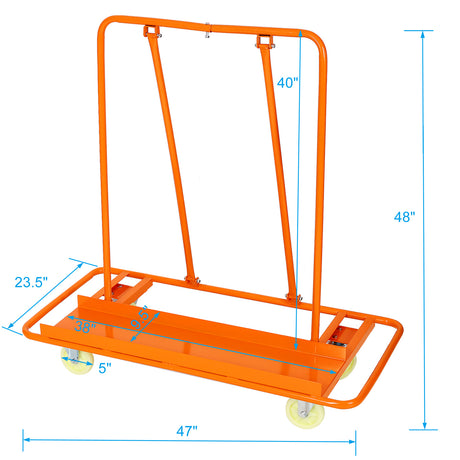 Heavy Duty Drywall Sheet Cart & Panel Dolly 1600lbs Load Capacity Casters with Brake--Orange