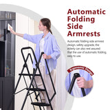 5-Step Ladder Folding Stool with Anti Slip Wide Pedals 300 Lbs Capacity Portable Steel--Black