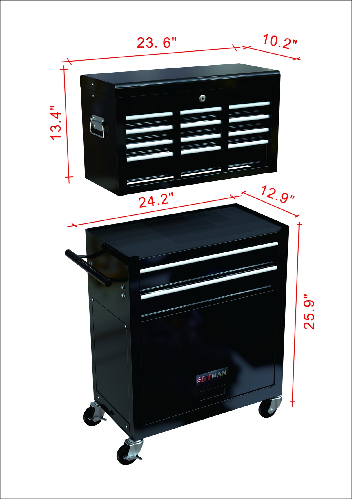 8-Drawer Tool Storage Cabinet High Capacity Rolling Chest with Wheels and Drawers Black