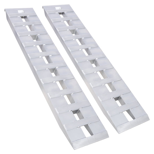1 Pair Heavy - Duty Ramps with Top Hook Attaching End Universal Loading 60" X 12" 6600 LBS Aluminum - Silver - Fab Heavy Parts