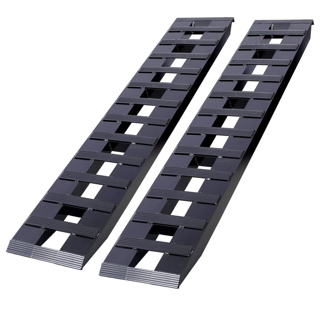 1 Pair Heavy - Duty Ramps with Top Hook Attaching End Universal Loading 72" X 14" 8800 LBS Aluminum - Black - Fab Heavy Parts