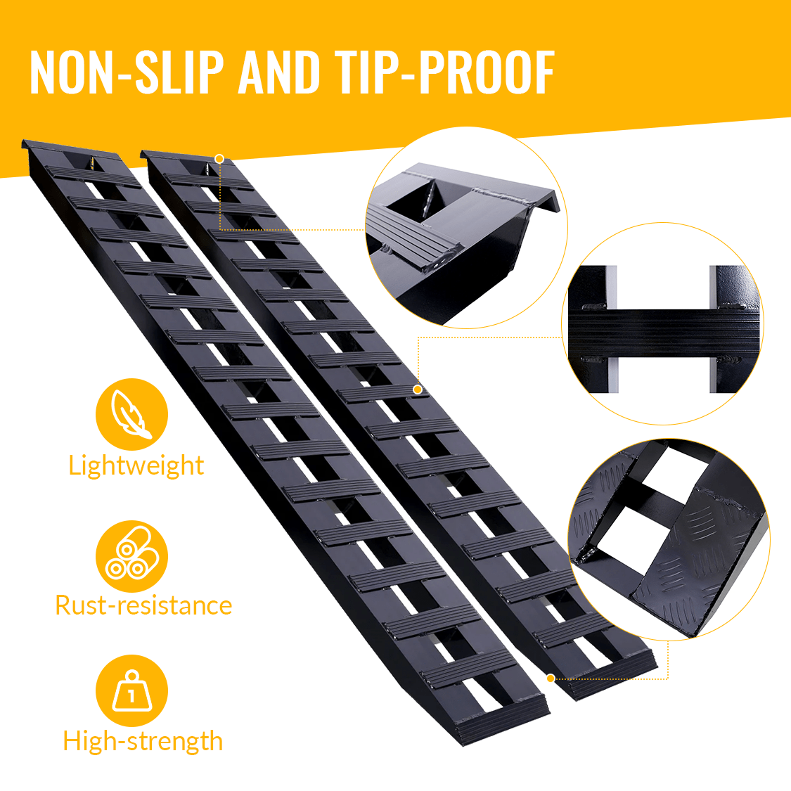 1 Pair Heavy - Duty Ramps with Top Hook Attaching End Universal Loading 84