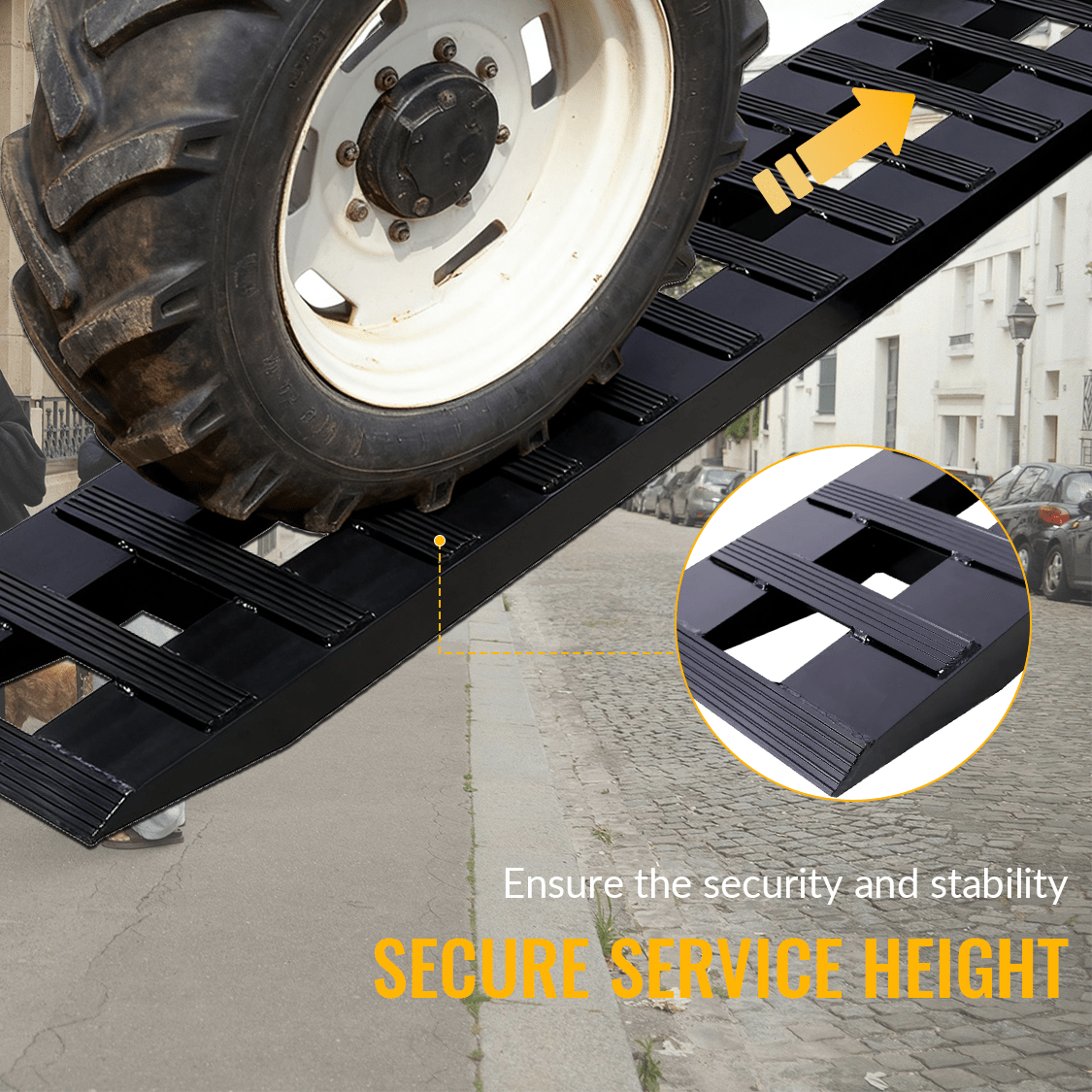 1 Pair Heavy - Duty Ramps with Top Hook Attaching End Universal Loading 84" X 14" 8800 LBS Aluminum - Black - Fab Heavy Parts