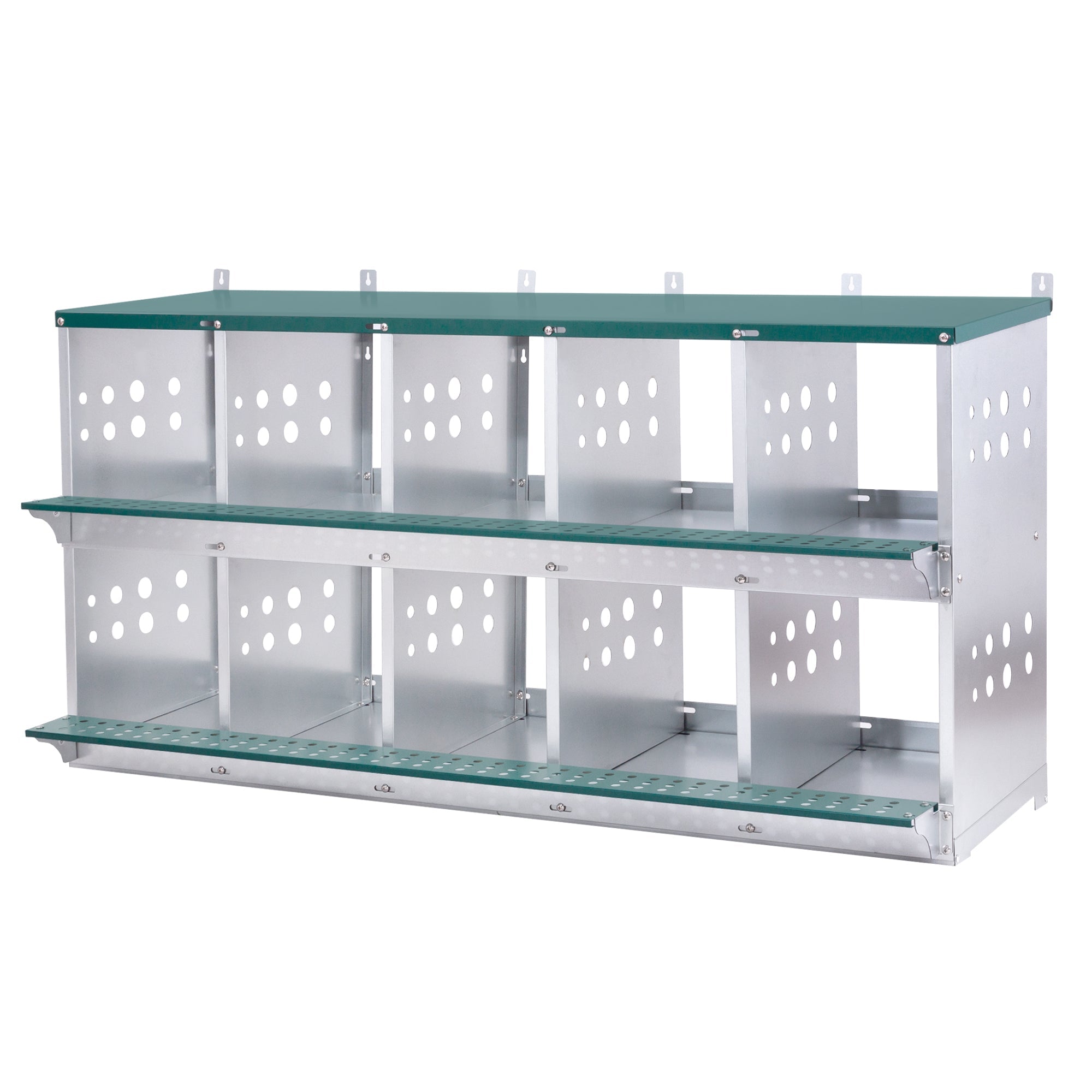 10 - Bay Metal Chicken Nesting Box Wall Mount Easy Egg Collection Vented Galvanized Steel - Green - Fab Heavy Parts