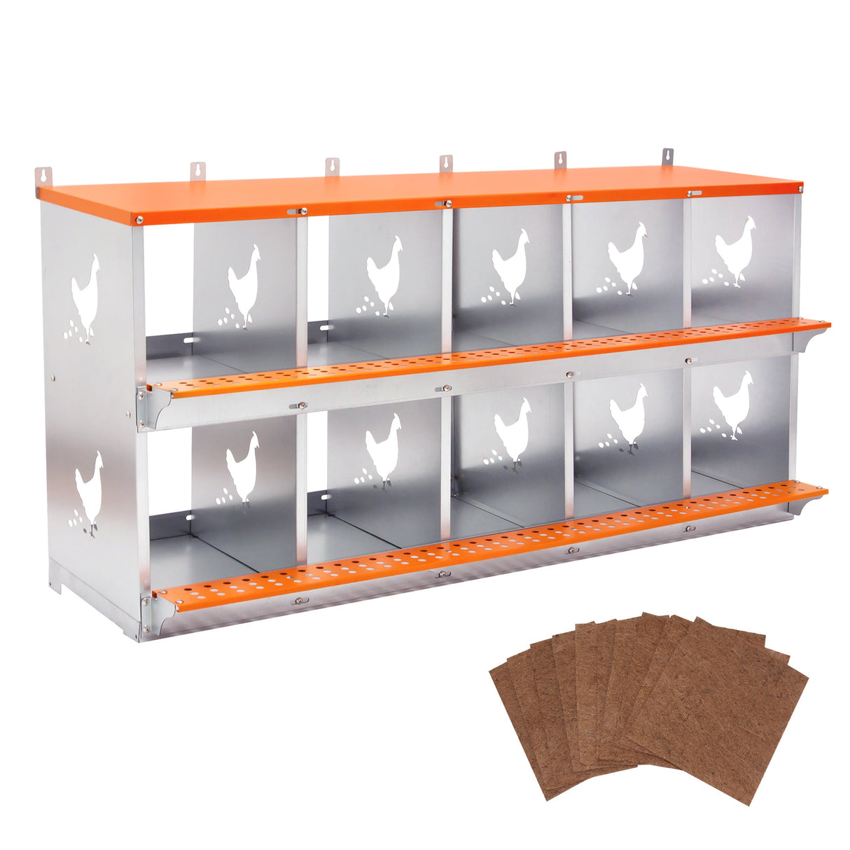 10 - Bay Metal Chicken Nesting Box Wall Mount Easy Egg Collection Vented Galvanized Steel - Orange - Fab Heavy Parts