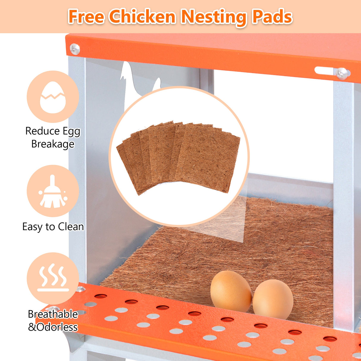 10 - Bay Metal Chicken Nesting Box Wall Mount Easy Egg Collection Vented Galvanized Steel - Orange - Fab Heavy Parts
