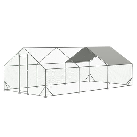 10' L x 20' W x 6.56' H Large Walk - in Metal Chicken Coop Galvanized Wire with Waterproof and Anti - Ultraviolet Cover - Fab Heavy Parts