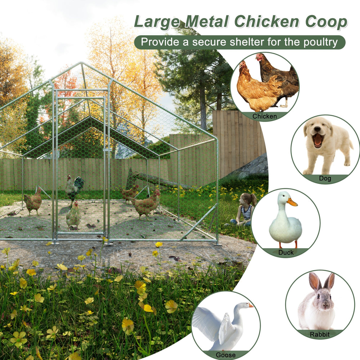 10' L x 20' W x 6.56' H Large Walk - in Metal Chicken Coop Galvanized Wire with Waterproof and Anti - Ultraviolet Cover - Fab Heavy Parts