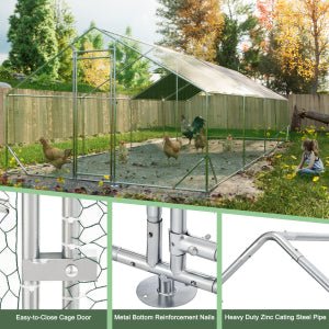 10' L x 26 W x 6.56' H Large Metal Walk - in Chicken Coop Galvanized Wire with Waterproof and Anti - Ultraviolet Cover - Fab Heavy Parts