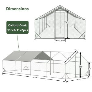 10' L x 26 W x 6.56' H Large Metal Walk - in Chicken Coop Galvanized Wire with Waterproof and Anti - Ultraviolet Cover - Fab Heavy Parts