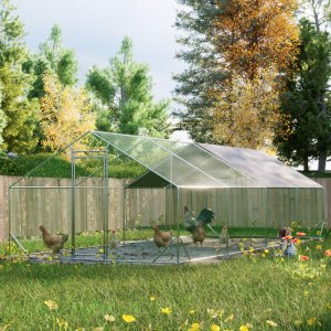 10' L x 26 W x 6.56' H Large Metal Walk - in Chicken Coop Galvanized Wire with Waterproof and Anti - Ultraviolet Cover - Fab Heavy Parts