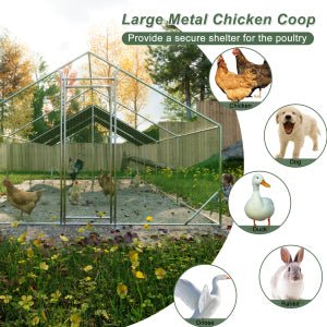 10' L x 26 W x 6.56' H Large Metal Walk - in Chicken Coop Galvanized Wire with Waterproof and Anti - Ultraviolet Cover - Fab Heavy Parts