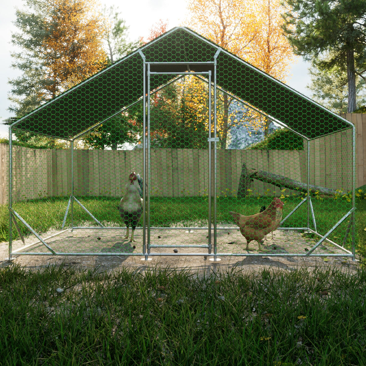 10' L x 6.6' W x 6.56' H Large Metal Walk - in Chicken Coop Galvanized Wire with Waterproof and Anti - Ultraviolet Cover - Fab Heavy Parts
