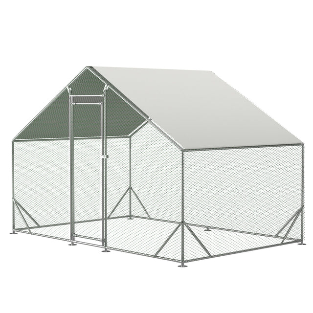 10' L x 6.6' W x 6.56' H Large Metal Walk - in Chicken Coop Galvanized Wire with Waterproof and Anti - Ultraviolet Cover - Fab Heavy Parts