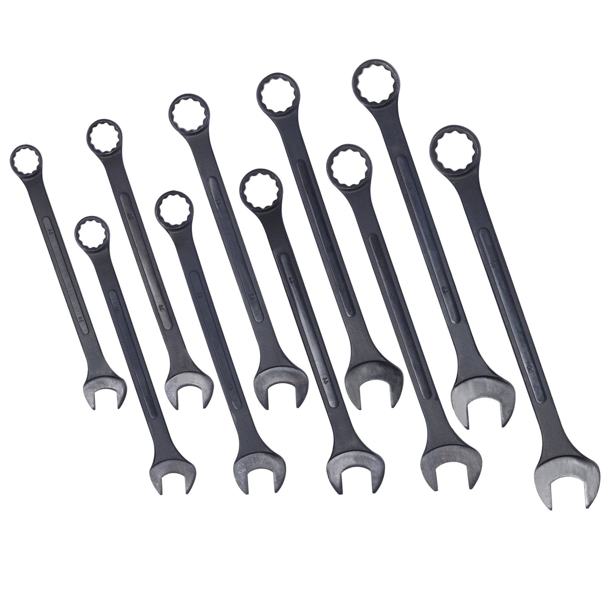 10 PCS Metric Jumbo Combination Wrench Set Extra Large Black - Oxide 34 36 38 41 42 44 45 46 48 50mm with Pouch - Fab Heavy Parts