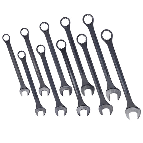 10 PCS Metric Jumbo Combination Wrench Set Extra Large Black - Oxide 34 36 38 41 42 44 45 46 48 50mm with Pouch - Fab Heavy Parts