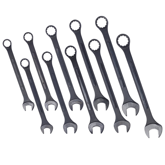 10 PCS Metric Jumbo Combination Wrench Set Extra Large Black - Oxide 34 36 38 41 42 44 45 46 48 50mm with Pouch - Fab Heavy Parts