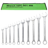 10 PCS Metric Jumbo Combination Wrench Set Extra Large, MM 34, 36, 38, 41, 42, 44, 45, 46, 48, 50mm - Chrome Plated - Fab Heavy Parts