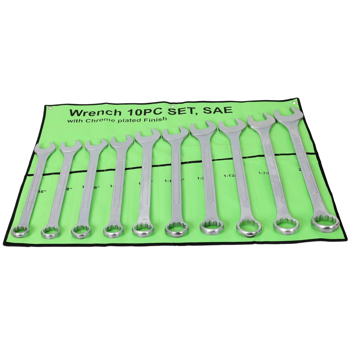 10 PCS SAE Jumbo Combination Wrench Set Extra Large, SAE 1-5/16", 1-3/8", 1-7/16", 1-1/2", 1-5/8", 1-11/16", 1-3/4", 1-13/16", 1-7/8", 2" - Chrome Plated - Fab Heavy Parts