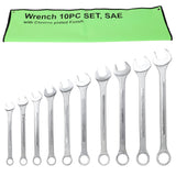 10 PCS SAE Jumbo Combination Wrench Set Extra Large, SAE 1-5/16", 1-3/8", 1-7/16", 1-1/2", 1-5/8", 1-11/16", 1-3/4", 1-13/16", 1-7/8", 2" - Chrome Plated - Fab Heavy Parts
